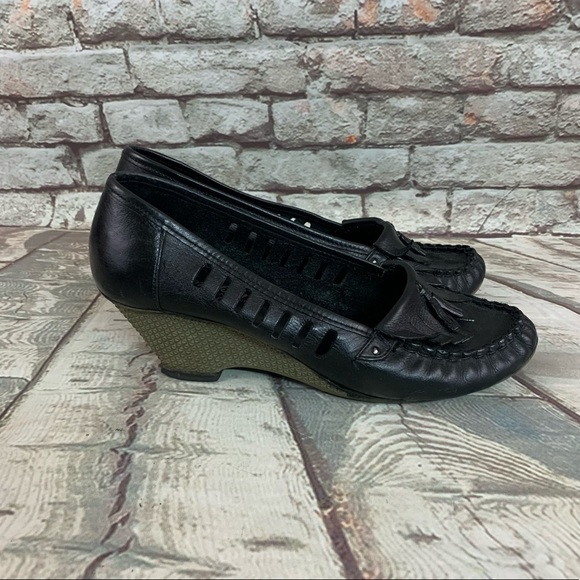 Vintage Brazilian Made Bon-Bons Black Leather Wing Tip Wedges Shoes Size 8 - Picture 4 of 15